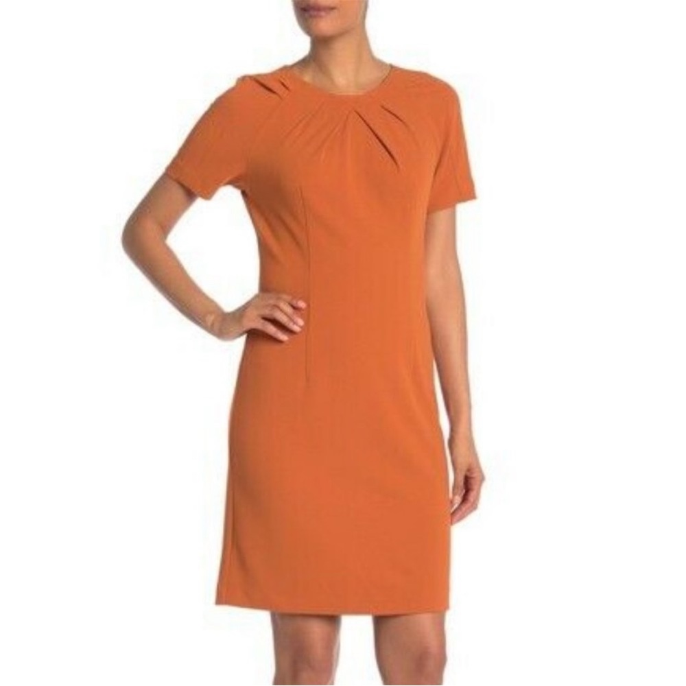 Nanette Lepore Pumpkin Everything Pleated Neck Sheath Dress Size 16